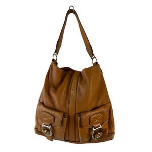 MK Michael Kors Brown Leather Shoulder Bag (faded/scuffs) 14"x14"silver hardware